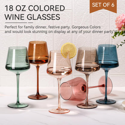 Cyrelwing Colored Wine Glasses Set of 6,Large 16oz Crystal Glasses-Unique Fall&Winter&Christmas Gift Set Her,Wife,Mom,Friend-Colorful Hand Blown Wine Glass Red White Wine Dinner 🍁 All In One Marketplace Canada