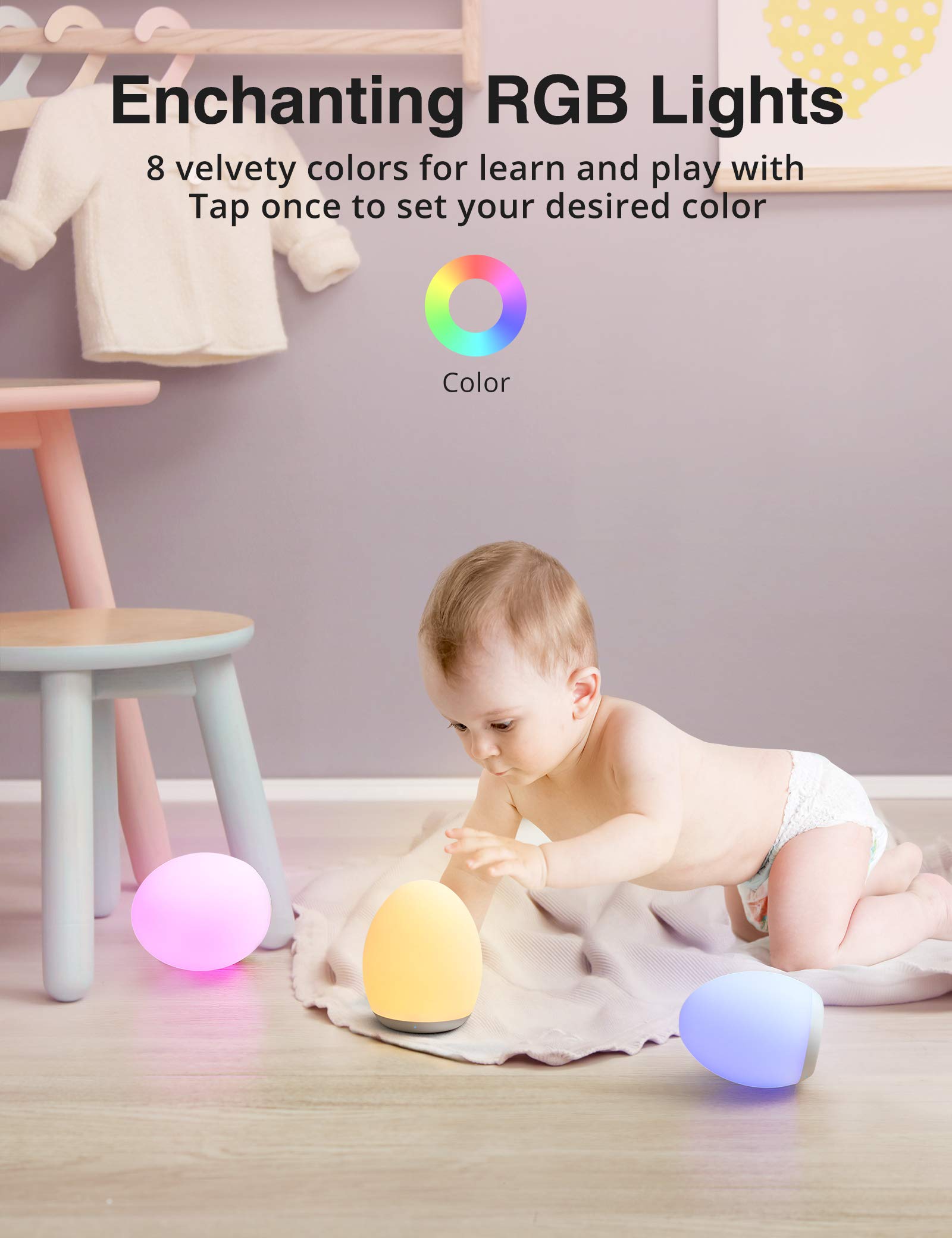 JolyWell Night Lights for Kids, Rechargeable Baby Night Light with Color Changing Mode & Dimming Function, Touch Control, 1 Hour Timer, Nursery Baby Lamp - Available at All In One Marketplace Canada