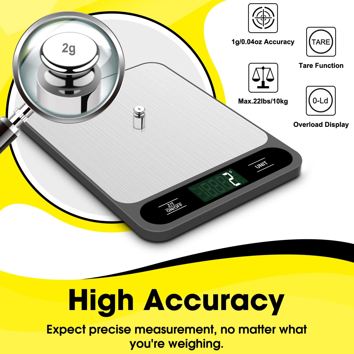Mik-Nana Food Scale, 10kg/22lb Digital Kitchen Scale Weight Grams and Ounces for Baking Cooking Coffee Package Postage, 6 Units with Tare Function, LCD Display, Easy Clean Stainless Steel - Available at All In One Marketplace Canada