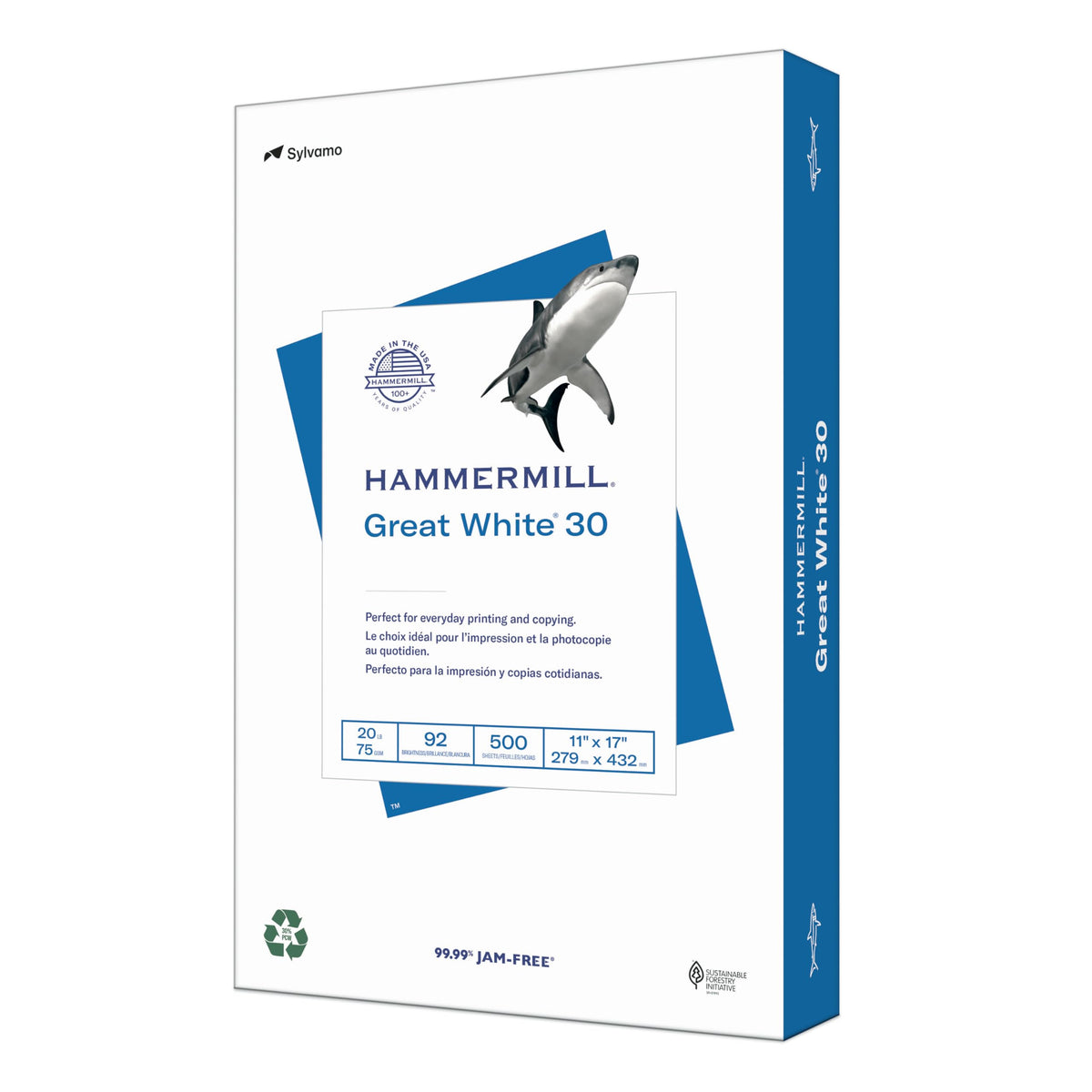 HAMMERMILL Printer Paper, Great White 30% Recycled Paper, 11 x 17 - 1 Ream (500 Sheets) - 92 Bright, Made in the USA