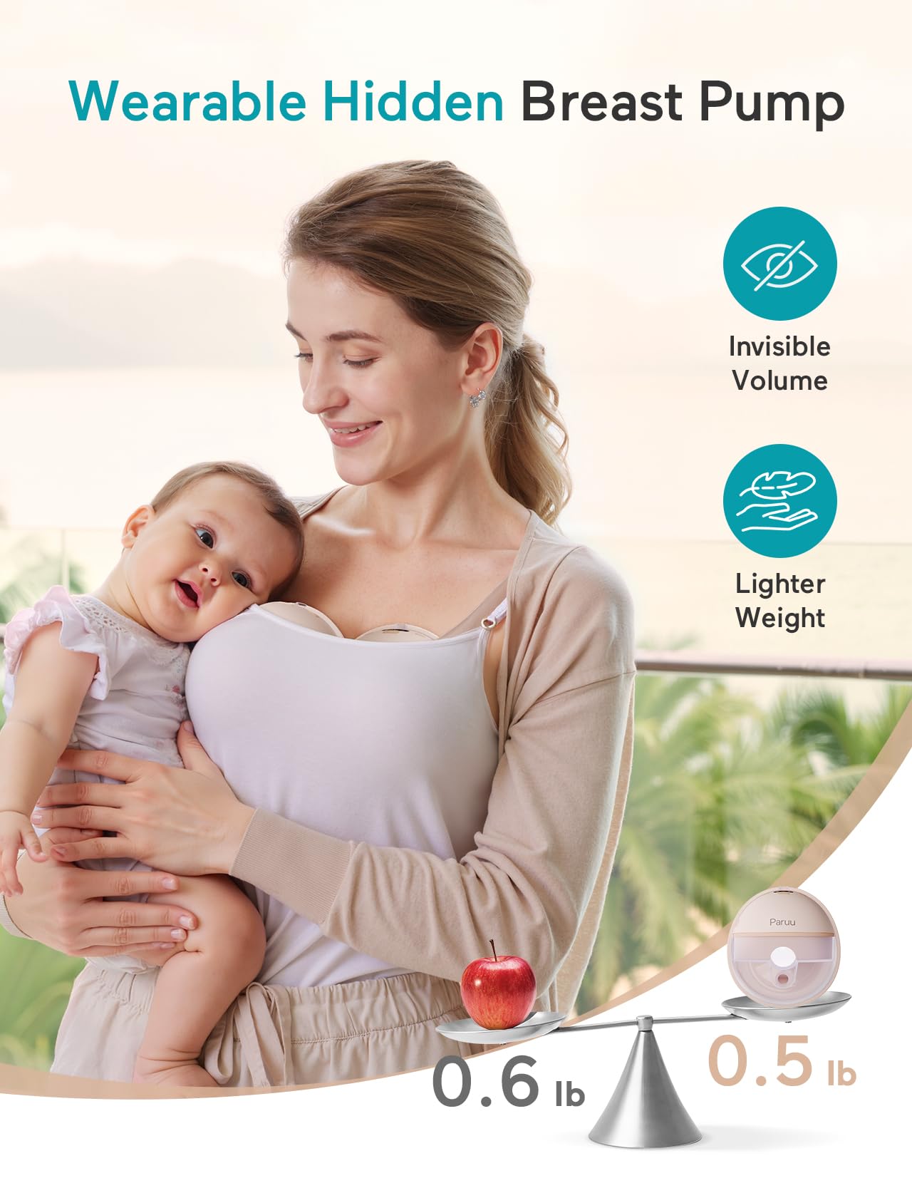 Paruu P16 Wearable Breast Pump, Hands-Free Portable Electric Breast Pump with 4 Modes & 12 Suction Levels, 309mmHg Max Powerful Suction, 19/21/24mm Flange Inserts, Wireless Breastfeeding Pump, 2 Pack
