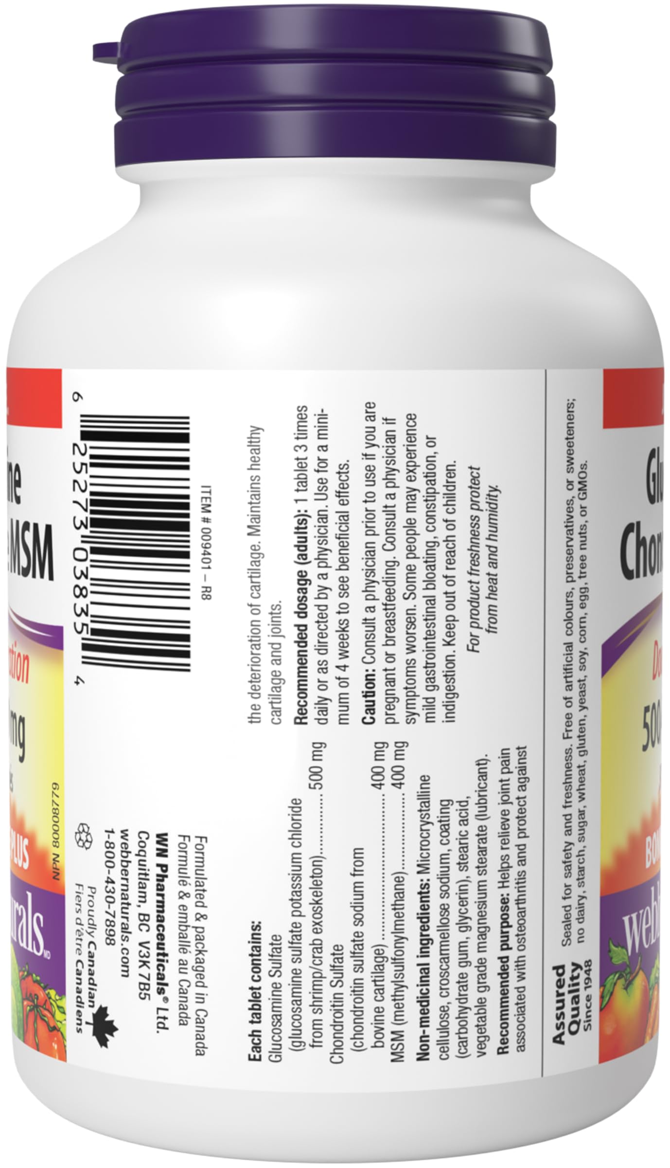 Webber Naturals Glucosamine Chondroitin MSM, Double Strength, 120 Tablets, Helps Relieve Joint Pain Associated with Osteoarthritis - Available at All In One Marketplace Canada