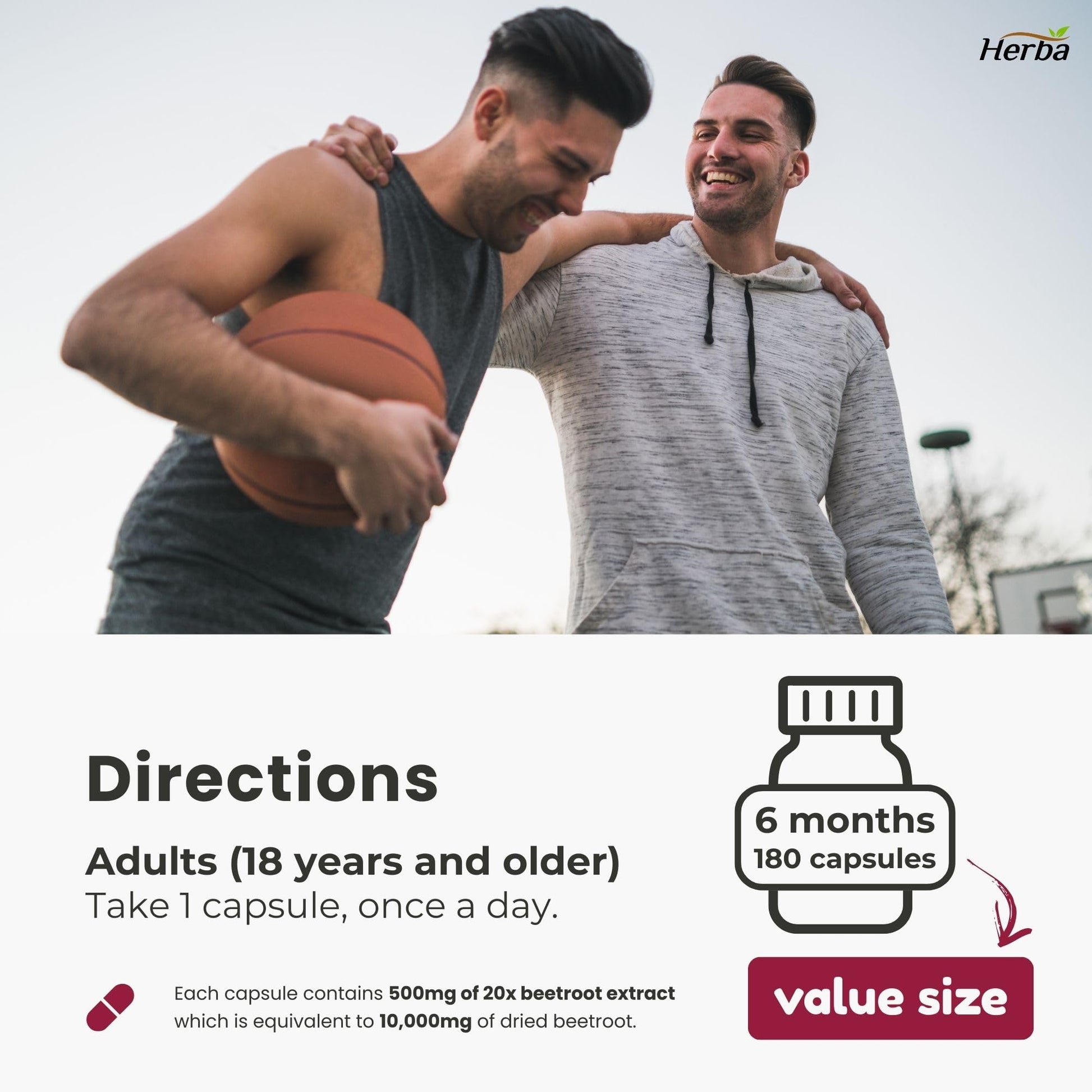 Herba 10,000mg Organic BeetRoot Capsules – 180 Count | 20:1 Beet Root Powder in Capsule | Nitric Oxide Supplements for Men & Women | Made in Canada - Available at All In One Marketplace Canada