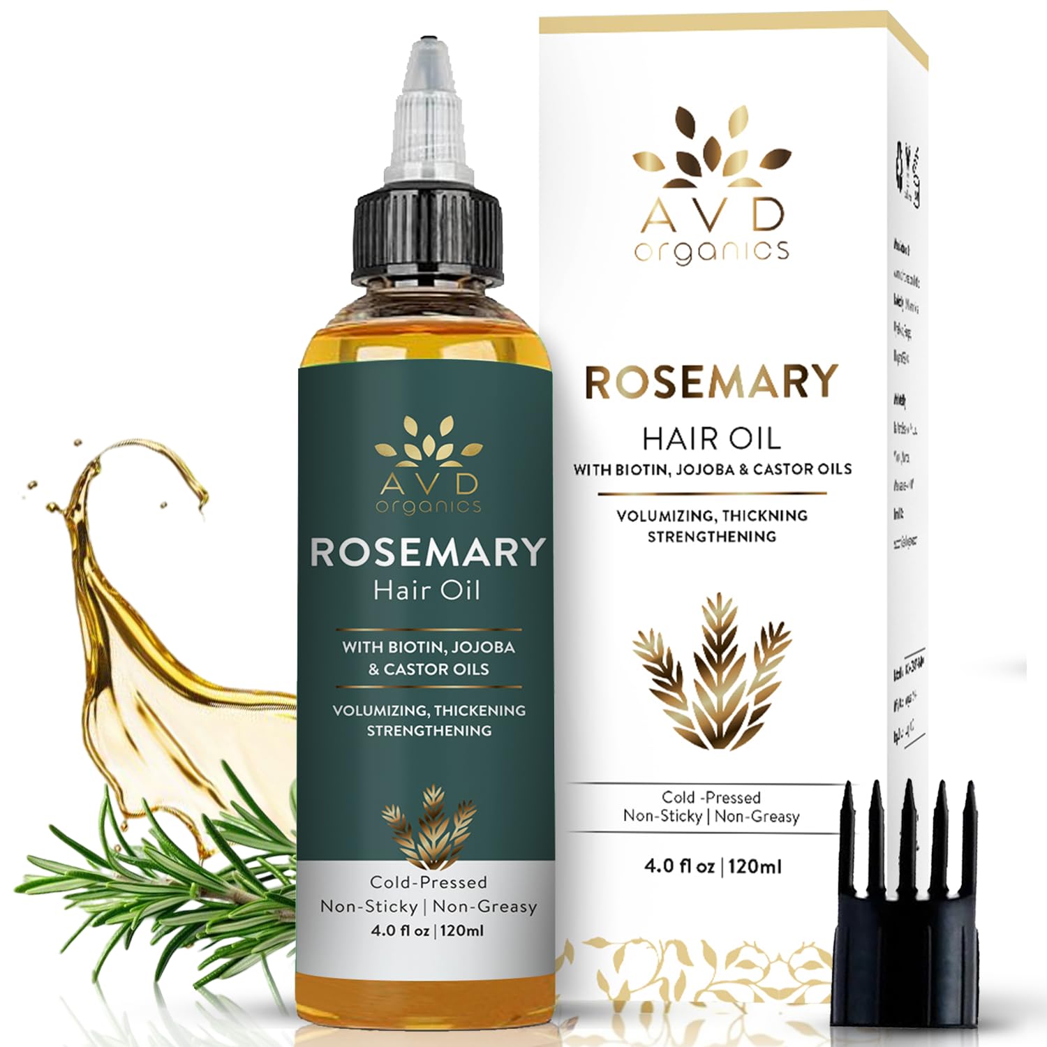 AVD Organics Rosemary Oil for Hair Growth | Infused with Biotin | Hair Strengthening, Nourishing and Volumizing | infused with Jojoba & Castor Oil | NON - GMO 120ml