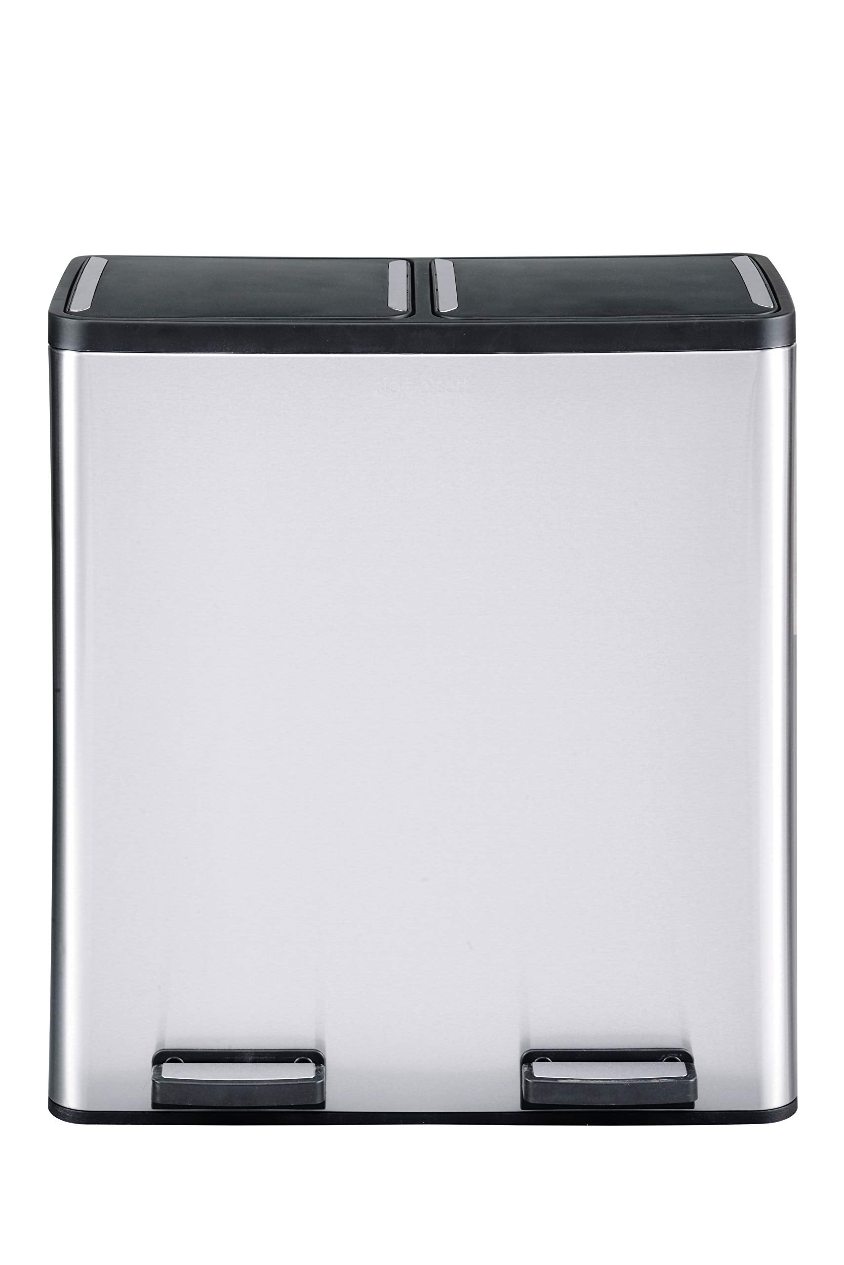The Step N' Sort 18.5 Gallon Extra Large Capacity, Soft-Step, Dual Trash and Recycling Bin with Removable Inner Bins. Silver Step N' Sort