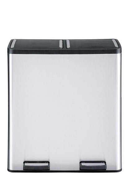 The Step N' Sort 18.5 Gallon Extra Large Capacity, Soft-Step, Dual Trash and Recycling Bin with Removable Inner Bins. Silver Step N' Sort