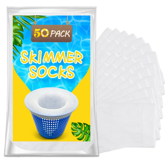 ROMIVO 50 Pack Pool Filter Socks for Skimmer, Skimmer Inground Or Above Ground Filter, Ultra Fine Mesh Screen Liner Basket Sock Scum Saver, Debris Leaves Catcher,White