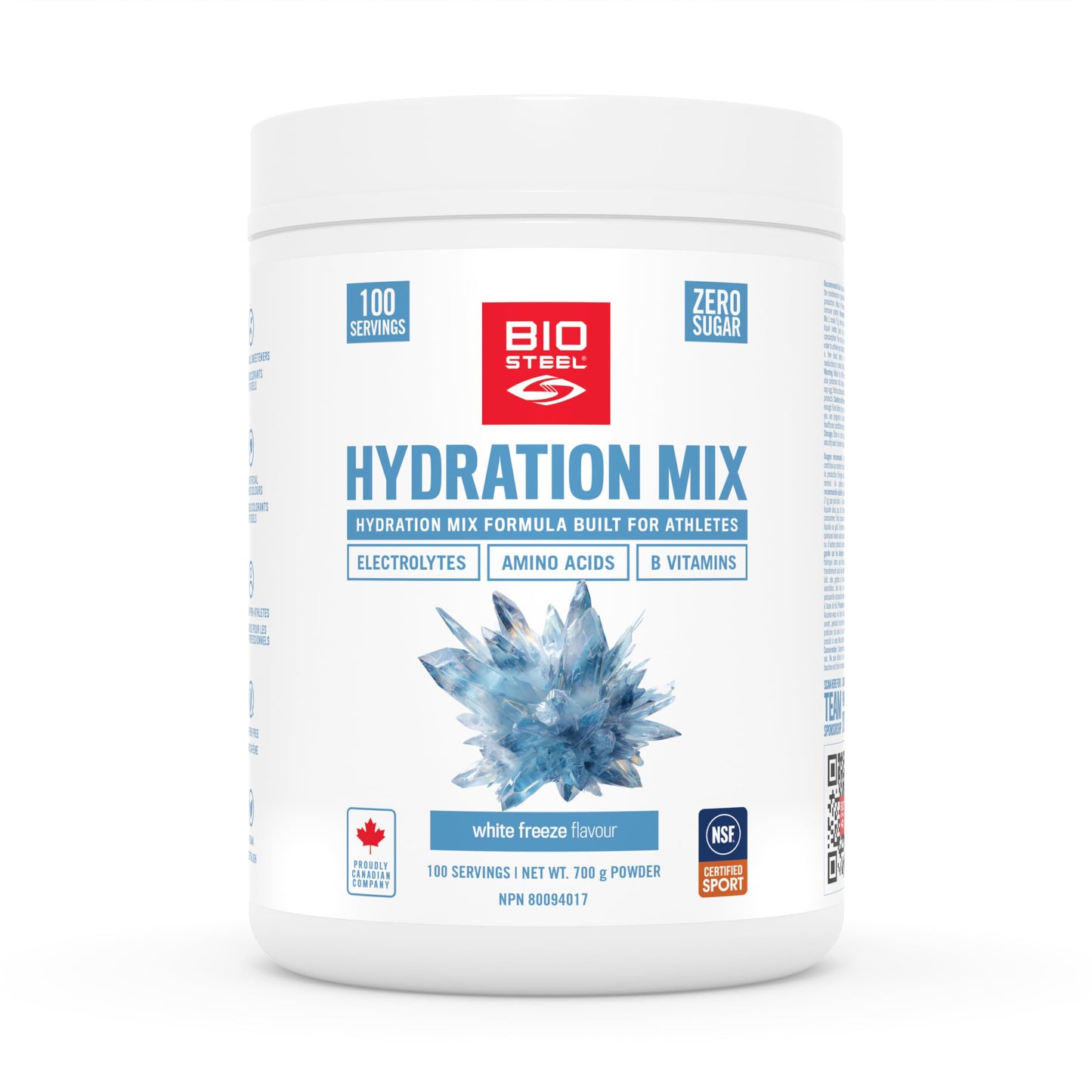 BioSteel Electrolyte Hydration Mix Powder, Zero Sugar, No Artificial Flavours, White Freeze, 100 Serving Container