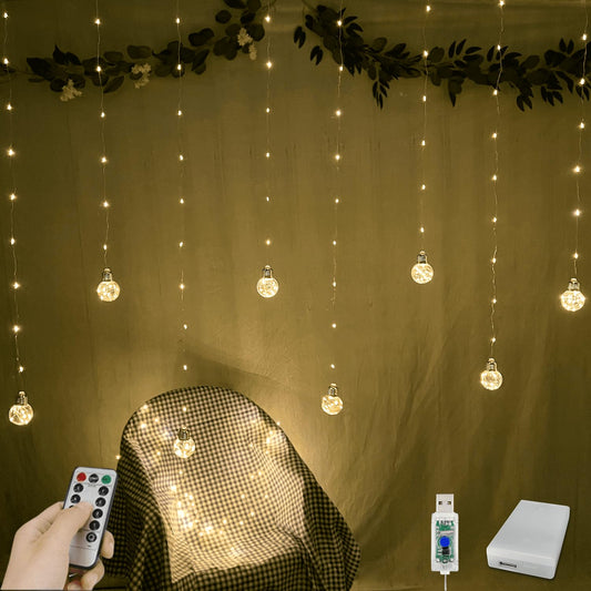 YOLIGHT Wish Ball Curtain Lights 200 LED Window Curtain String Lights with Remote, USB Battery Operated Twinkle Globe Fairy Lights for Bedroom Wedding Party Christmas Decoration (Warm White) 🍁 All In One Marketplace Canada