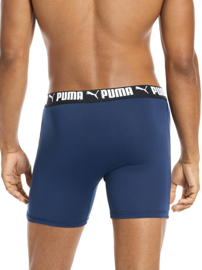 Puma Men's 4 Pack Active Stretch Boxer Briefs, Blue/Black/Gray, X-Large