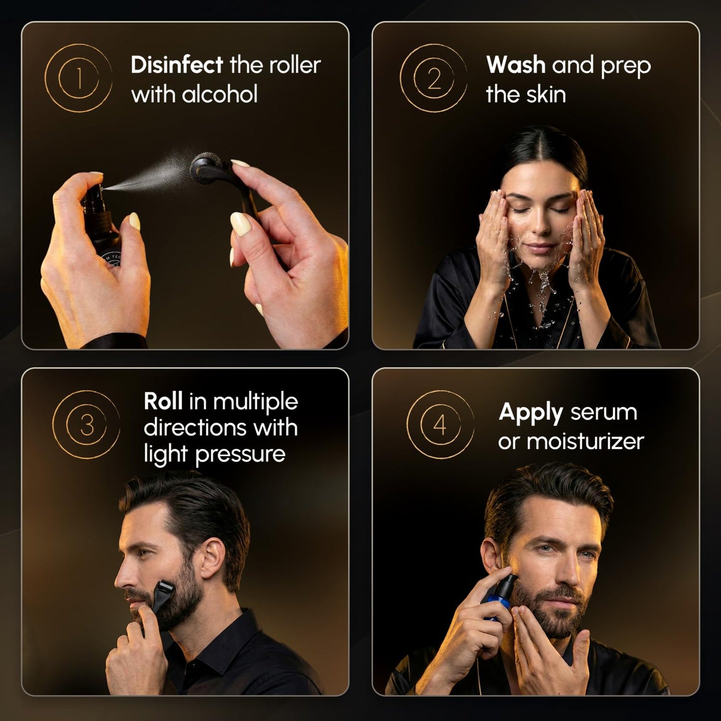 Derma Microneedling Roller - 1.5mm Titanium Needles - Designed in Canada - for Men and Women - Storage Case Included (Matte Black) - Available at All In One Marketplace Canada