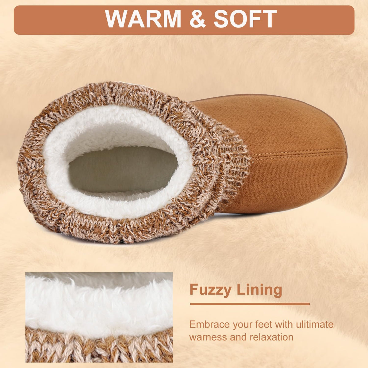FamilyFairy Women's Bootie Slippers Warm Winter Boots Camel, 7-8 🍁 All In One Marketplace Canada
