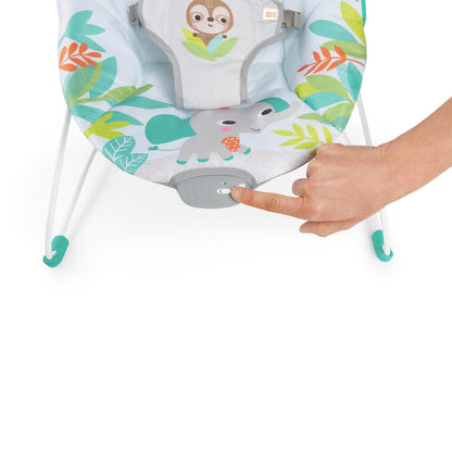 Bright Starts Rainforest Vibes 3-Point Harness Vibrating Baby Bouncer with -Toy bar