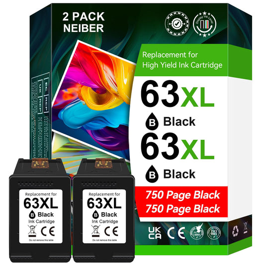 63XL Ink Cartridge Black for HP 63 Ink Cartridges for HP63 for HP63XL Black, Compatible for HP Envy 4520 4522 Officejet 3830 5255 3833 4650 DeskJet 3630 3632 1112 Printer