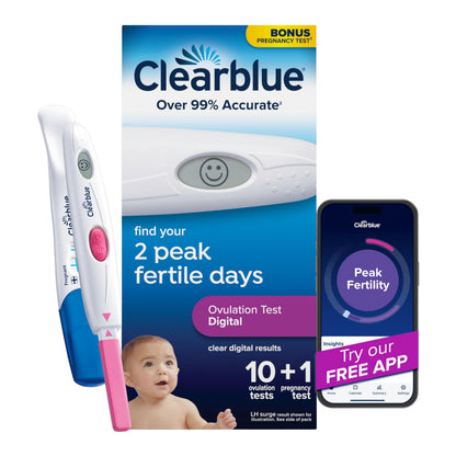 Clearblue Digital Ovulation Test Predictor Kit, Plus Bonus Rapid Detection Pregnancy Test, 10 Ovulation Tests & 1 Pregnancy Test Clearblue