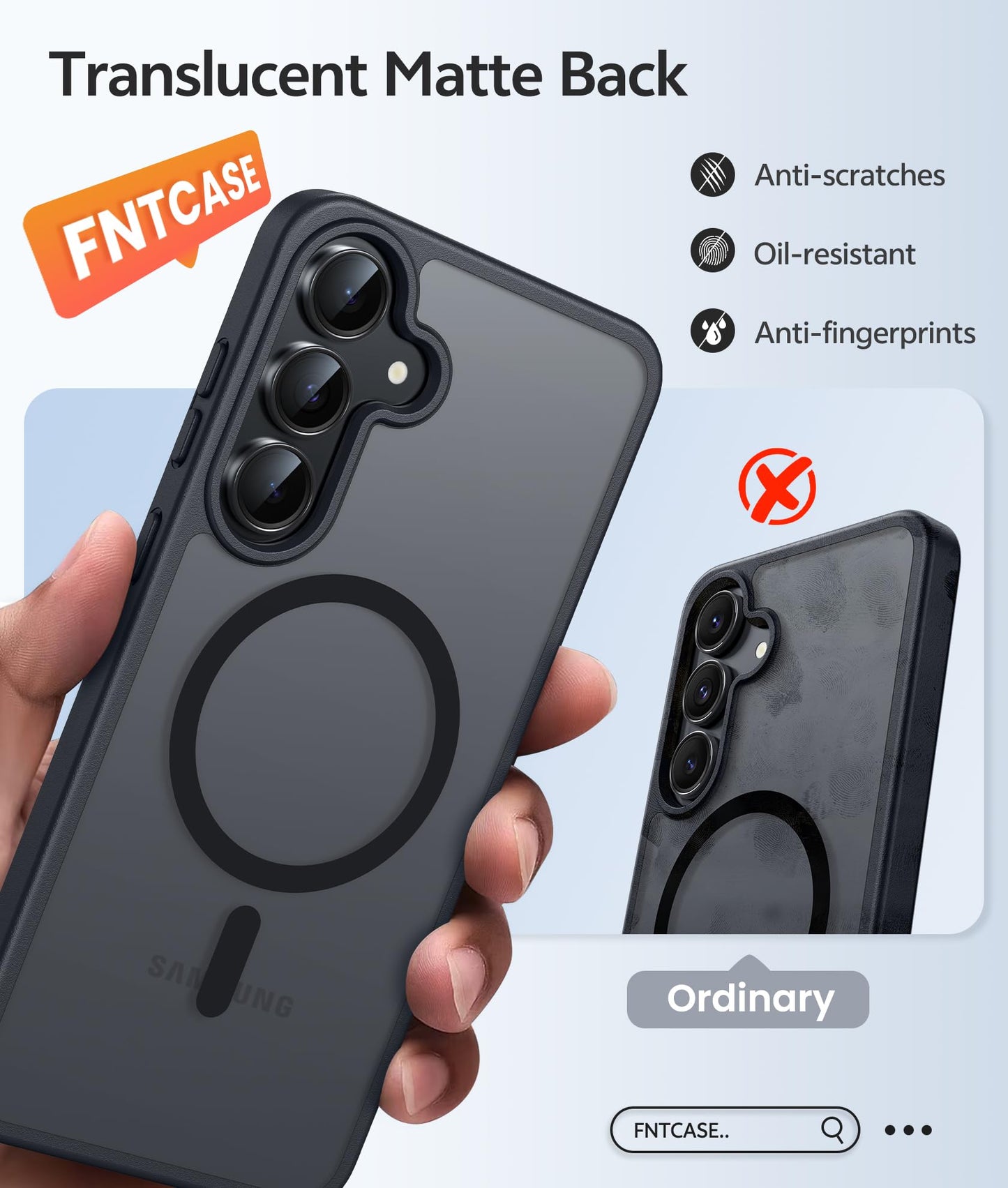 FNTCASE for Samsung-Galaxy S25 FE Case: Magnetic Translucent Matte Military Grade Drop Proof Protection Cell Phone Cover - Slim Rugged Durable Shockproof Protective Cases (Black 6.7 inch)