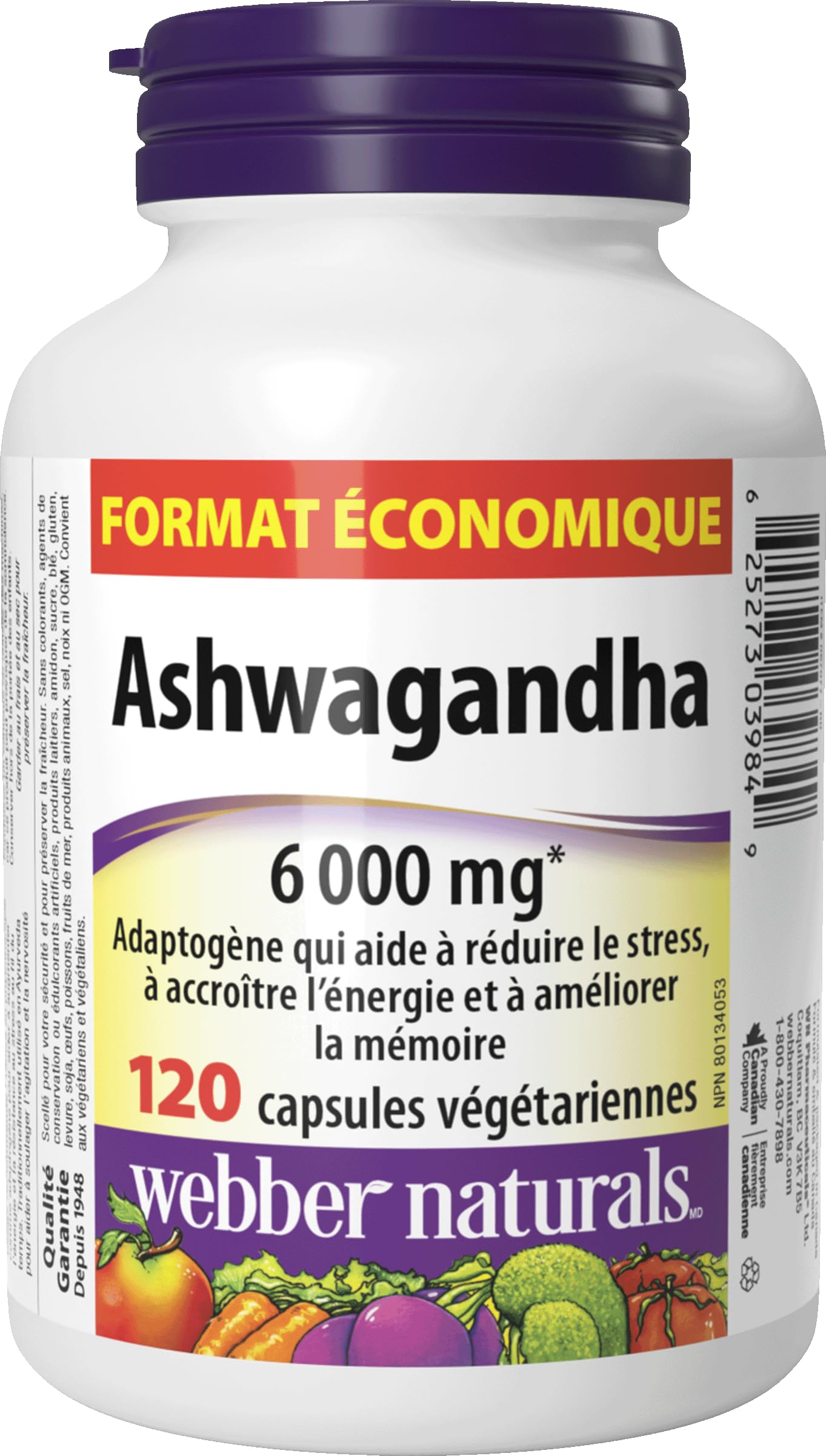 Webber Naturals Ashwagandha 6000 mg, 120 Capsules, Adaptogen to Help Reduce Stress & Increase Energy, Vegan - Available at All In One Marketplace Canada