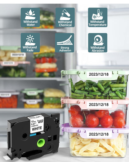 5 Pack Replacement for TZe-231 P Touch Label Tape Compatible with Brother P-Touch (TZ231 TZe231) Standard Laminated 12mm, Black on White, for Label Maker Tape PTH110 PT-D210 D220 D200 H100 - Available at All In One Marketplace Canada