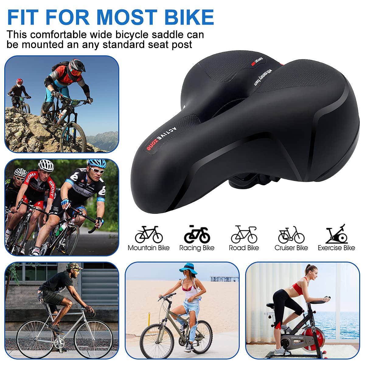Roryimke Comfortable Bike Seat Replacement Bike Saddle Dual Shock Absorbing Ball Anti-Slip Bicycle Saddle Waterproof Bicycle Seat for Men Women Universal Fit for Exercise Indoor Mountain Road Bikes