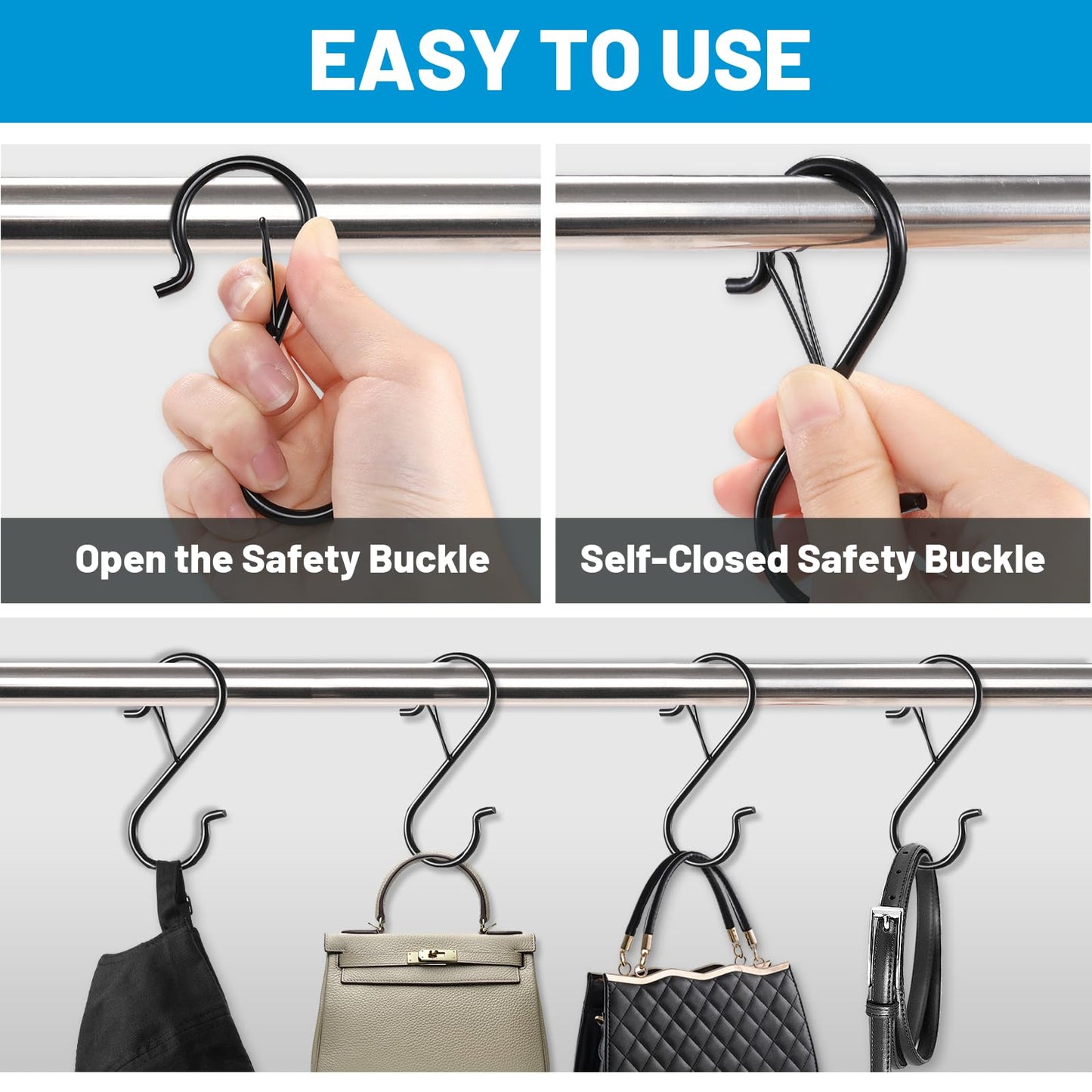17 Pcs S Hooks for Hanging, Heavy Duty S Shaped Hooks Black, Kitchen Hooks, Closet Rod S Hanger Hooks for Plants, Pots, Towels and Bags, with Safety Buckle Design, 3.5 Inch - Available at All In One Marketplace Canada