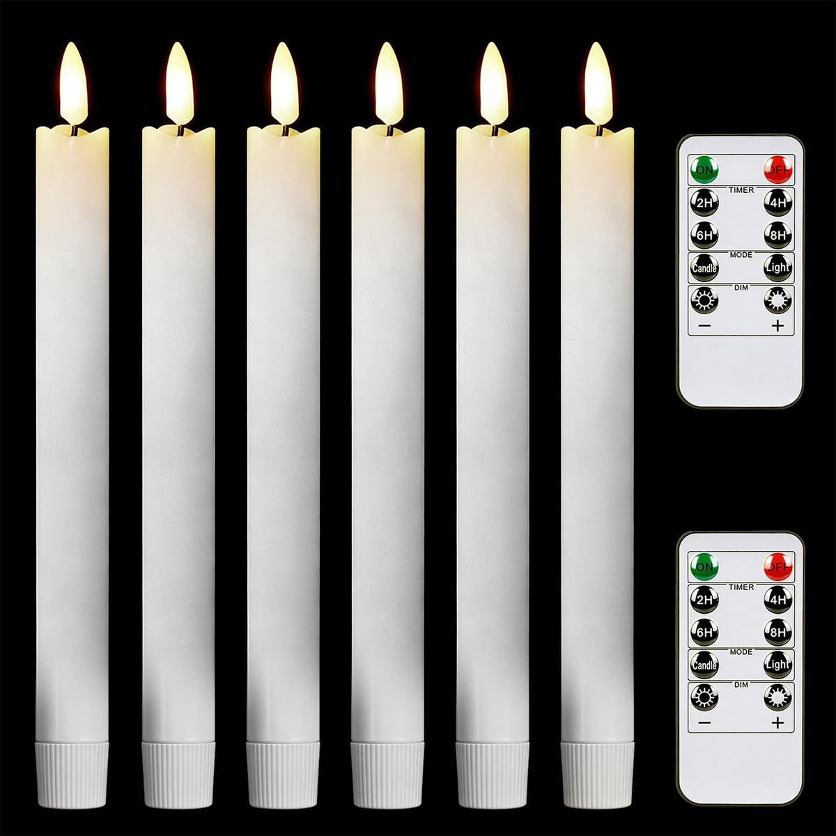 Tyawon Battery Operated Real Wax LED Flameless Taper Candles 10-Key Remote with Timer 9.4 inch Window Candles LED Flickering Warm Wick Christmas Home Wedding Decor (Pack of 6)-White 🍁 All In One Marketplace Canada