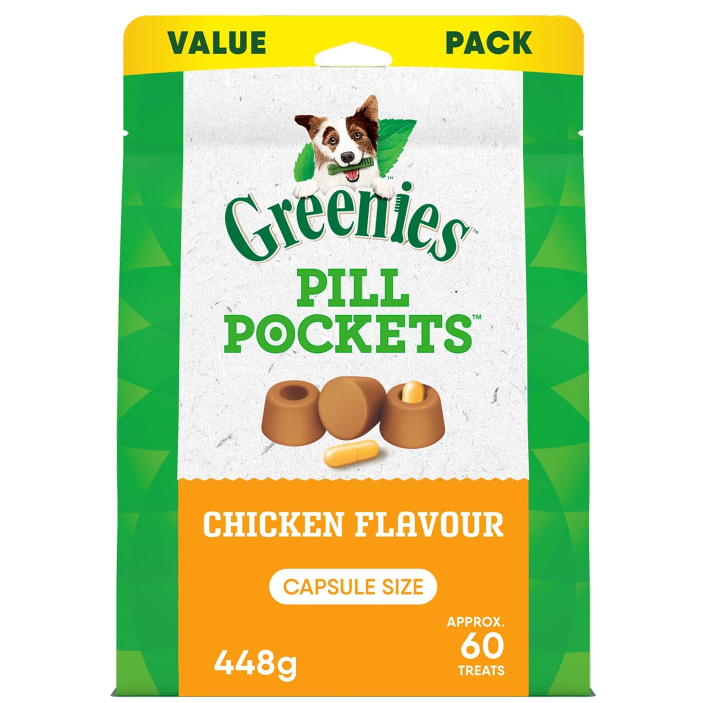 GREENIES Pill Pockets Capsule Size Natural Soft Dog Treats Chicken Flavor, (60 Treats) 15.8oz. Pack
