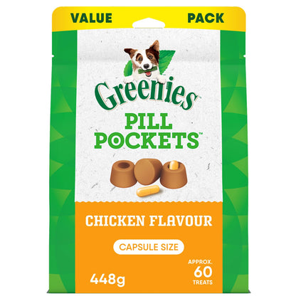 GREENIES Pill Pockets Capsule Size Natural Soft Dog Treats Chicken Flavor, (60 Treats) 15.8oz. Pack