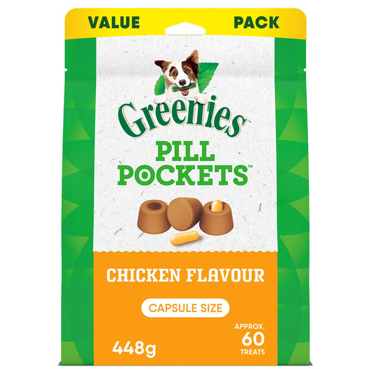 GREENIES Pill Pockets Capsule Size Natural Soft Dog Treats Chicken Flavor, (60 Treats) 15.8oz. Pack