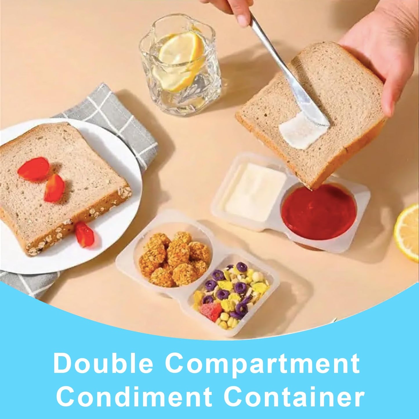 Pure Future 20-Pack Reusable Double Compartment Snack Containers with Lids - BPA-Free PP Meal Prep Bento Boxes for Lunch, Fruit & Dips, Microwave/Dishwasher Safe