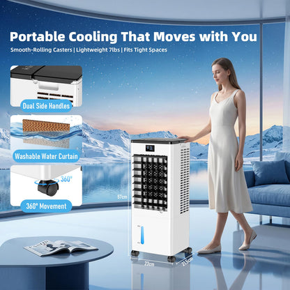 Portable Air Conditioners, Evaporative Air Cooler with Remote & LED Display, 120° Oscillation, 12H Timer, 3 Speeds & 4 Modes, 60W Energy-Efficient, Windowless Swamp Cooler for Bedroom Office Garage - Available at All In One Marketplace Canada