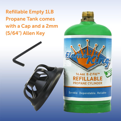 Flame King Refillable 1LB Empty Propane Cylinder Tank - Reusable - Safe and Legal Refill Option - DOT Compliant-16.4 oz (2-Pack), Green (YSN164-2) Flame King