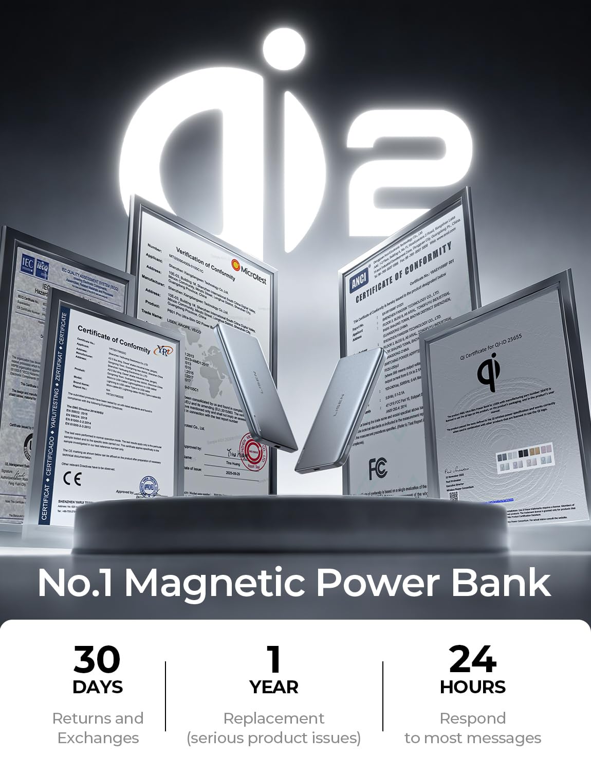 LISEN Magsafe Power Bank, [Qi2 Certified] Portable Charger for iPhone, [Ultra Slim] Magnetic Power Bank for Emergency Backup, Wireless Portable Charger for iPhone 17/16/15(Elephant Gray,5000mAh) - Available at All In One Marketplace Canada