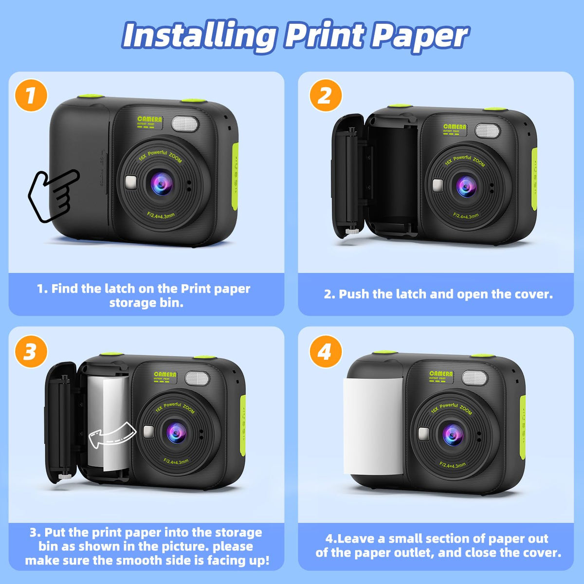 Kids Instant Print Camera with 5 Rolls Print Paper, 1080P HD Camera, Rechargeable Portable Toddler Selfie Camera, Christmas Birthday Gifts Toys for Boys Girls Age 3-12 🍁 All In One Marketplace Canada