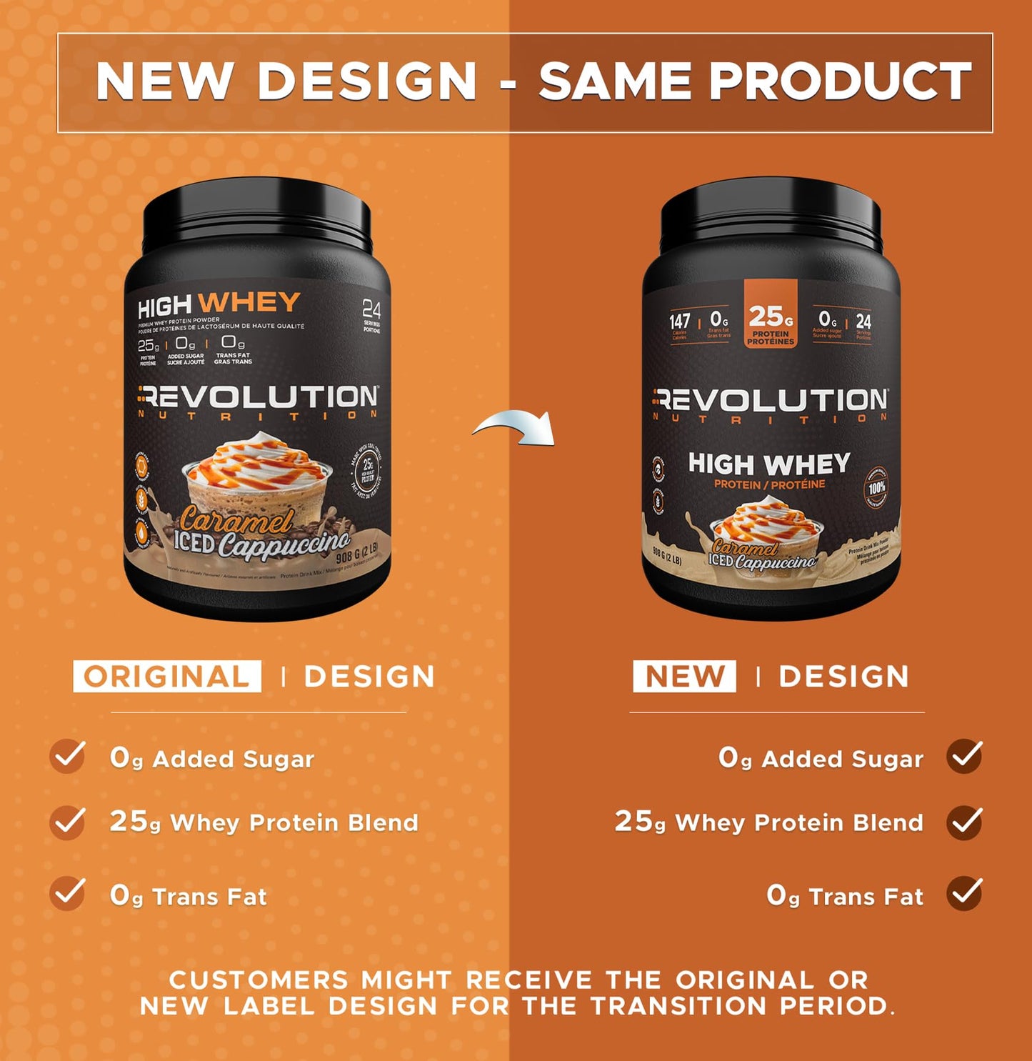 Revolution Nutrition High Whey Protein Powder 2LB - 25g Protein Per Serving, Gluten Free (Caramel Iced Cappuccino)