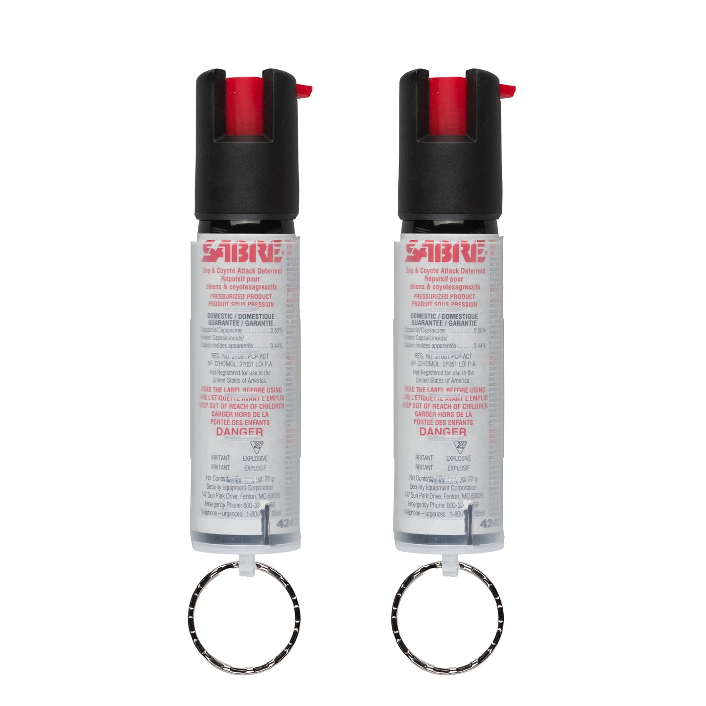 Sabre Protector 22-Gram Dog Spray with Key Ring, 14 Second Total Spray Time, 3.5-Meter Range, Humane Dog Attack Deterrent, Maximum Strength Allowed by Health Canada