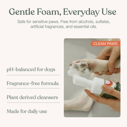 Dandylion Dog Paw Cleaner, Clean Paws, Dog Paw Washer, No Rinse Foam Cleaner for Dogs, Fragrance Free pH Balanced Foaming Washer with Silicone Brush, Pet Cleaning Supplies, 5 fl oz