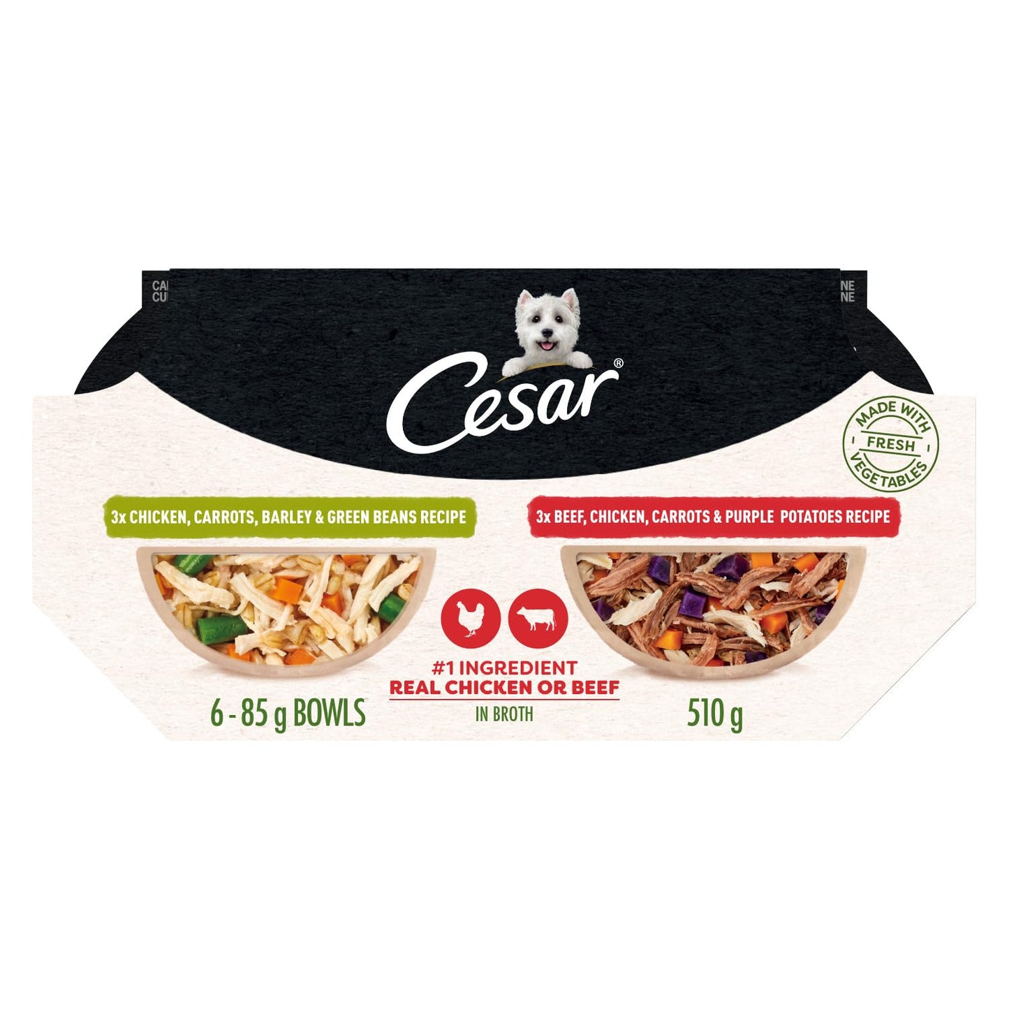 CESAR Wholesome Bowls Adult Wet Dog Food, Chicken Flavour, 85g (6 Pack) Cesar