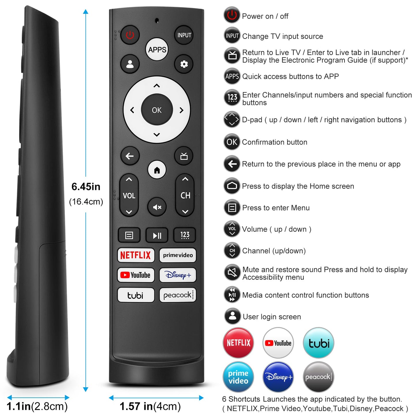 Universal Replacement Remote Control for All Hisense Smart Google TVs Compatible with UHD 4K LED HD ULED-No Setup Needed Programming