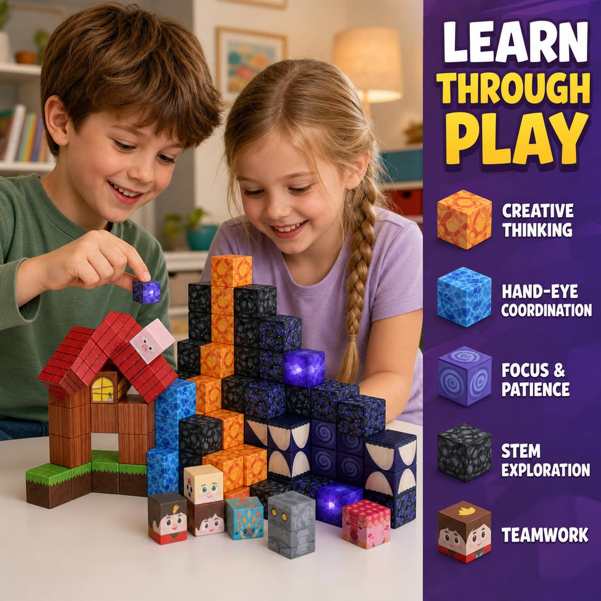 100pcs Magnetic Blocks with LED Lights,Volcano Building Cubes Set, Creative Sensory and STEM Toy for Kids Boys Girls Aged 3 4 5 6 7 8 9 10 11 12, Magnet Tiles Christmas Birthday Gifts for Ages 3+ 🍁 All In One Marketplace Canada
