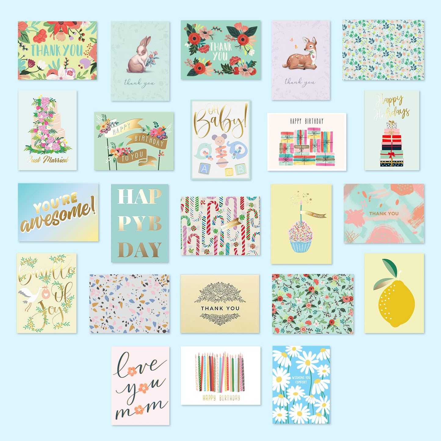 Sweetzer & Orange 100 All Occasion Cards & Envelopes Set - Greeting Notecards Assortment Box - Birthday Cards Bulk for Office, Thank You, Holiday, Blank Notecards & more – Organizer Box Included - Available at All In One Marketplace Canada