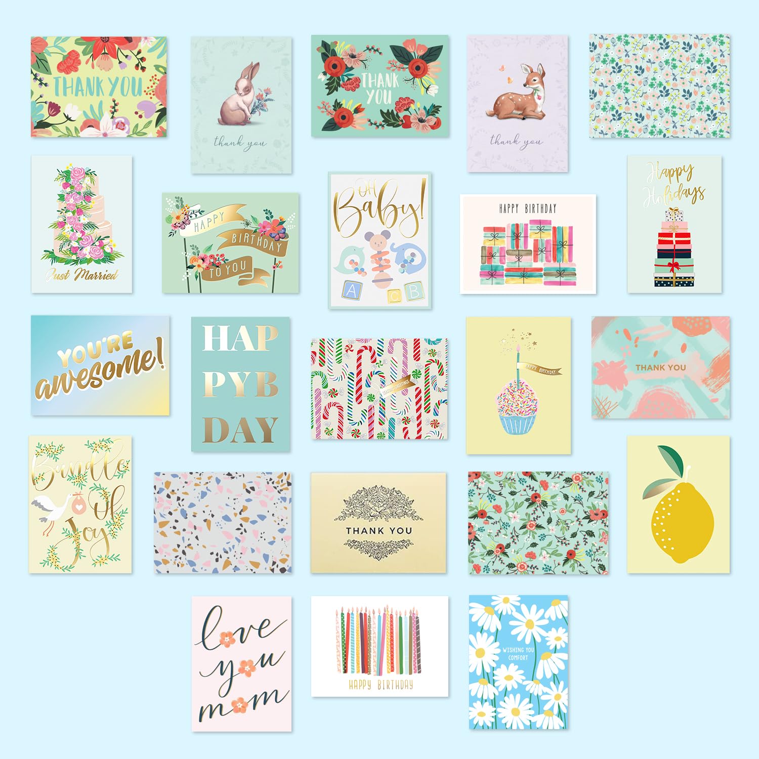 Sweetzer & Orange 100 All Occasion Cards & Envelopes Set - Greeting Notecards Assortment Box - Birthday Cards Bulk for Office, Thank You, Holiday, Blank Notecards & more – Organizer Box Included - Available at All In One Marketplace Canada