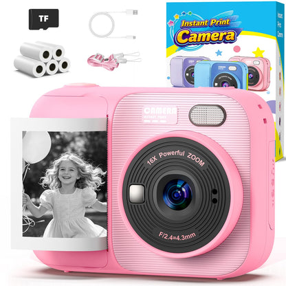 Kids Instant Print Camera with 5 Rolls Print Paper, 1080P HD Camera, Rechargeable Portable Toddler Selfie Camera, Christmas Birthday Gifts Toys for Boys Girls Age 3-12 🍁 All In One Marketplace Canada