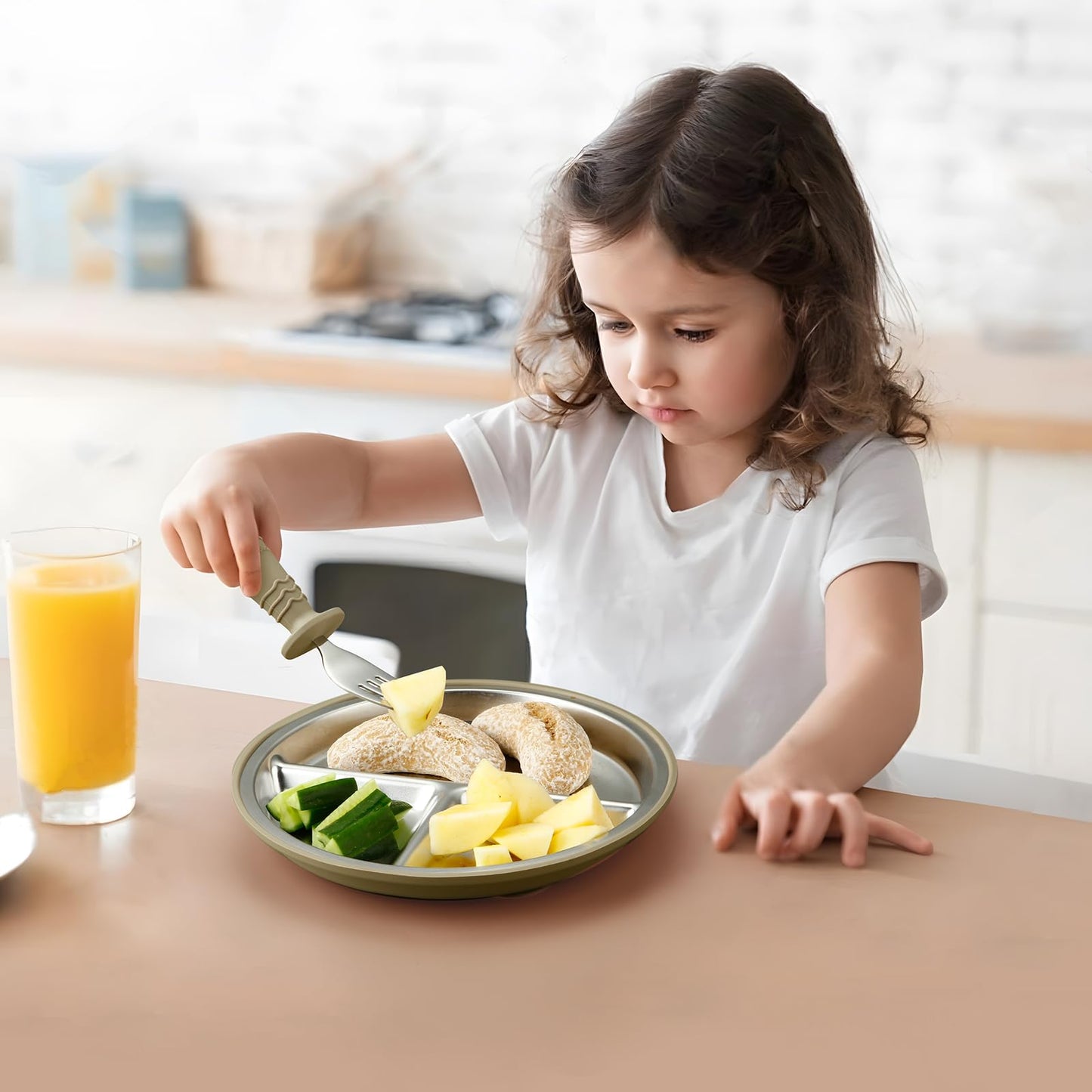 PandaEar 3 Pack Stainless Steel Baby Plates with Suction, Divided Toddler Plate for Baby Led Weaning Supplies, Non-Slip Suction Plates Baby Feeding Set, Dishwasher Safe (Blue/Green/Brown) - Available at All In One Marketplace Canada