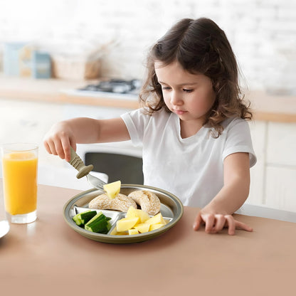 PandaEar 3 Pack Stainless Steel Baby Plates with Suction, Divided Toddler Plate for Baby Led Weaning Supplies, Non-Slip Suction Plates Baby Feeding Set, Dishwasher Safe (Blue/Green/Brown) - Available at All In One Marketplace Canada