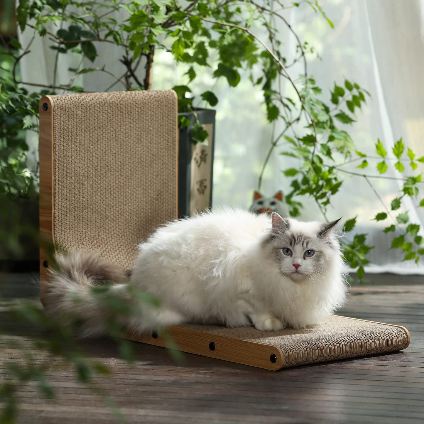 FUKUMARU Cat Scratcher, 68 CM L Shape Cat Scratch Pad Wall Mounted, Cat Scratching Cardboard with Ball Toy for Indoor Cats, Large Size