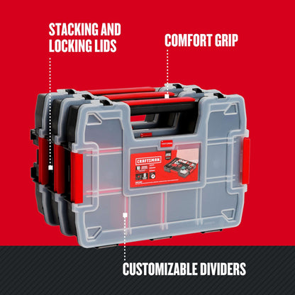 CRAFTSMAN Storage Organizer, Small Parts Organizer, 3-Packs with 10-Compartments, Lid Includes Secure Latch (CMST60964M) CRAFTSMAN