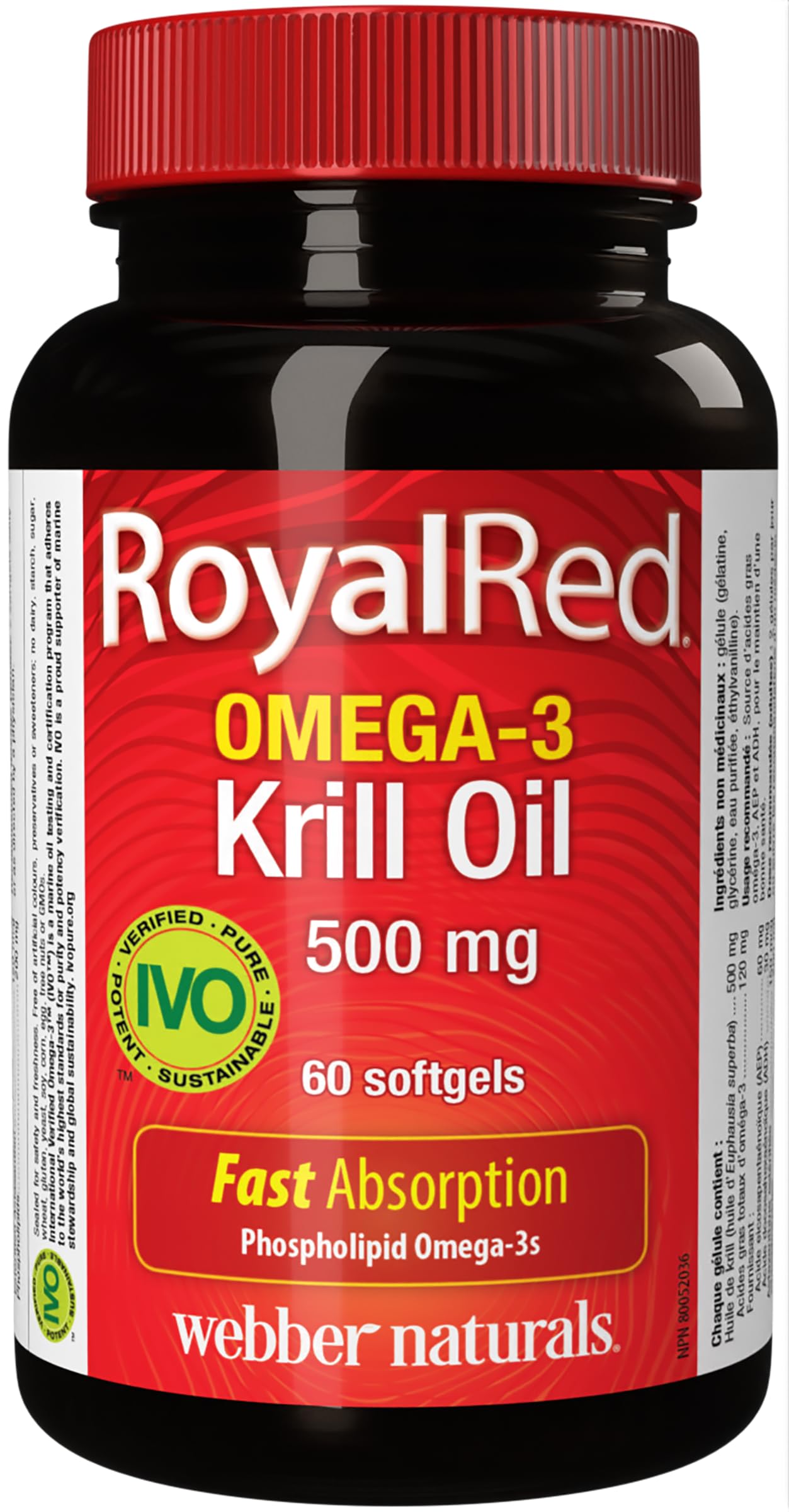 Webber Naturals RoyalRed Krill Oil 500 mg, 60 Softgels, Supports Cardiovascular Health and Brain Function, Antioxidant Support - Available at All In One Marketplace Canada