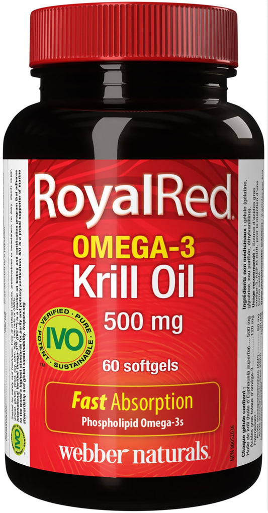 Webber Naturals RoyalRed Krill Oil 500 mg, 60 Softgels, Supports Cardiovascular Health and Brain Function, Antioxidant Support - Available at All In One Marketplace Canada