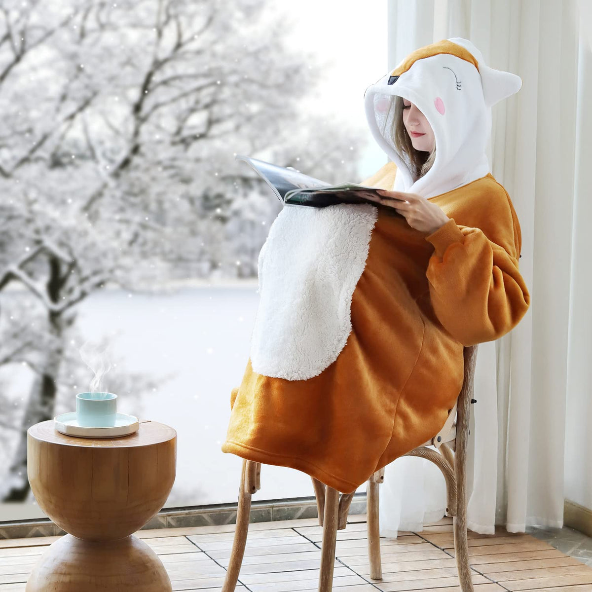Queenshin Oversized Wearable Blanket Fluffy Hoodie for Women Men Fox 🍁 All In One Marketplace Canada