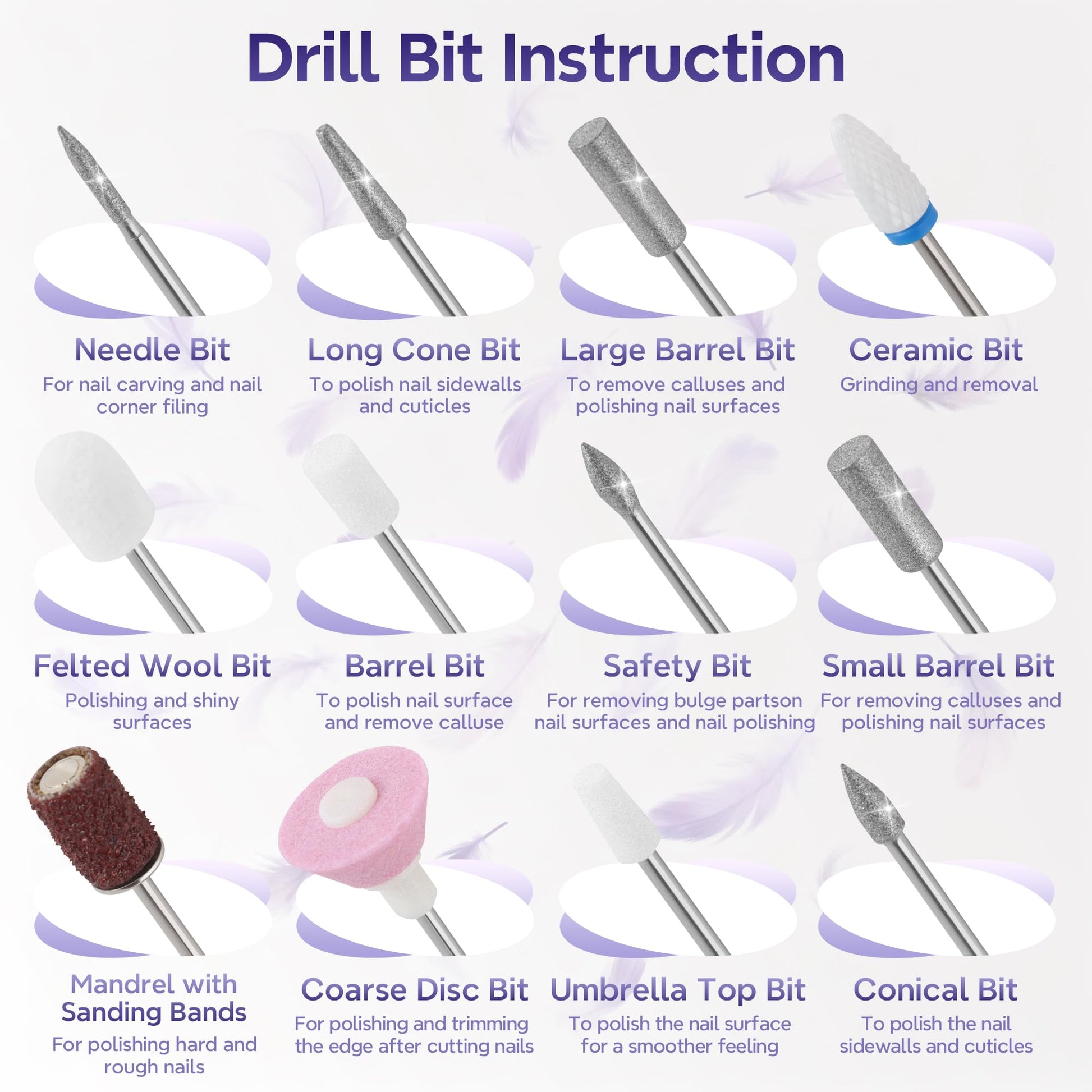 Breosic Electric Nail Drill 35000RPM,12-in-1 Nail File Portable USB-Rechargeable Cordless Nail Drill Professional with 9-Speed & LED Display Manicure Pedicure Nail Kits for Acrylic & Gel Nails(Purple) - Available at All In One Marketplace Canada